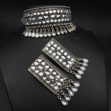 OXIDISED SILVER CHOKER NECKLACE SET  FOR WOMEN-OSLNSPW0011