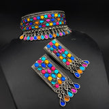 OXIDISED SILVER CHOKER NECKLACE SET  FOR WOMEN-OSLNSPW0011
