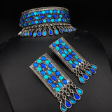 OXIDISED SILVER CHOKER NECKLACE SET  FOR WOMEN-OSLNSPW0011
