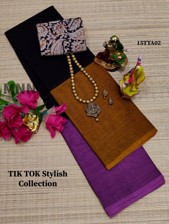 TIK -TOK COLOUR CONCEPT CHETTINAD SAREE WITH JEWELLERY COMBO