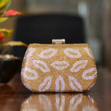 Glitter Lips, Party Clutch with Pearls  with 2 Sling Chains-CBWPL001