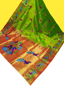 Peacock Embroidered  Brocade  Paithani Saree for Women-SSWPSW001