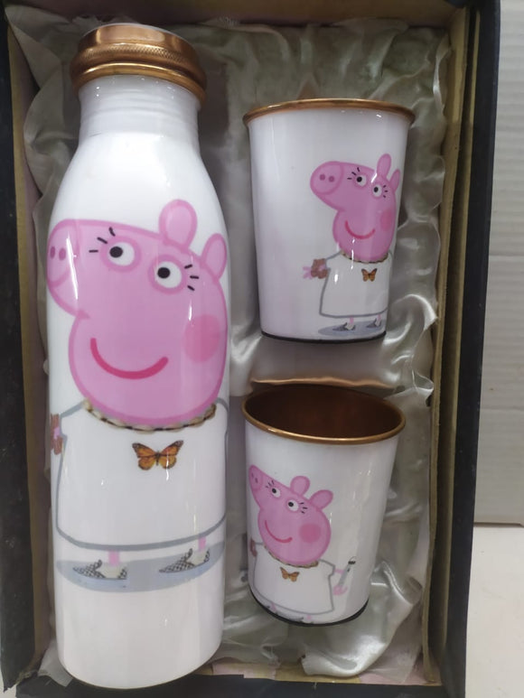 PEPPA PIG COPPPER WATER BOTTLE WITH 2 COPPER GLASSES  FOR KIDS-1HDVCG001