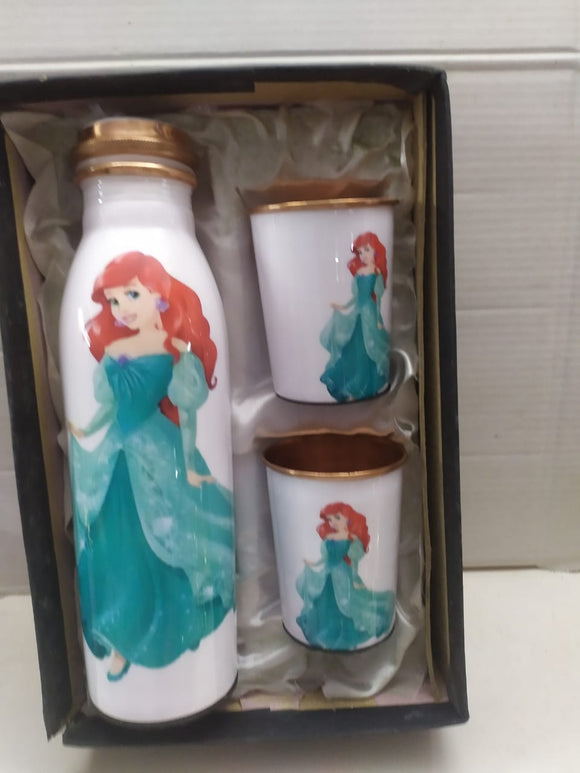 MERMAID COPPPER WATER BOTTLE WITH 2 COPPER GLASSES  FOR KIDS-1HDVCG004M