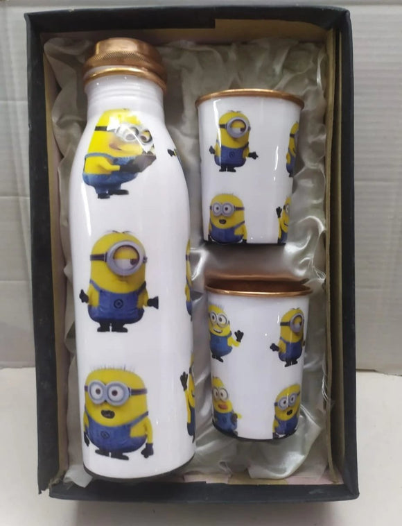 MINIONS  COPPPER WATER BOTTLE WITH 2 COPPER GLASSES  FOR KIDS-1HDVCG002M