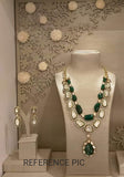 Semi Precious Emerald Necklace with Original Uncut Kundan with Matching Earrings-MOE5NSW0123