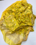 GOLDEN YELLOW CHANDERI SILK SAREE WITH INTRICATE GREEN LEAF EMBROIDERY-SACSSW0221