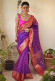 VIOLET KATAN SILK SAREE WITH MAGENTA BORDERS AND PALLU -SAKSSW00112