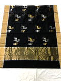 BLACK CHANDERI SILK COTTON SAREE FOR WOMEN-SACSCSW002