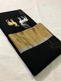 BLACK CHANDERI SILK COTTON SAREE FOR WOMEN-SACSCSW002