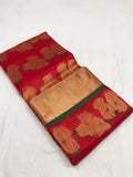 "Mehandi Lage Haath , Red shade Chanderi Saree for Women  -SACSSMLH001