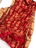 "Mehandi Lage Haath , Red shade Chanderi Saree for Women  -SACSSMLH001
