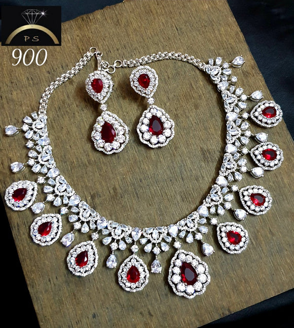 RUBY PINK ROYAL PLATINUM FINISH DIAMOND HANDSETTING   AMERICAN DIAMOND REPLICA FOR WOMEN -MOE5NSW0012