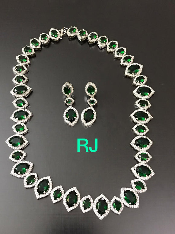 JADE GREEN  AMERICAN DIAMOND REPLICA NECKLACE SET FOR WOMEN -MOE5NSWJG001