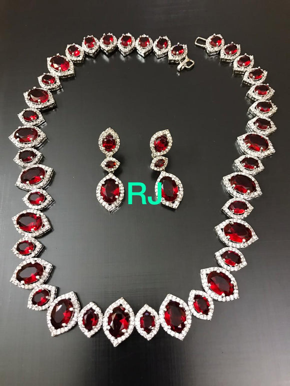 RUBY PINK  AMERICAN DIAMOND REPLICA NECKLACE SET FOR WOMEN -MOE5NSWRP001