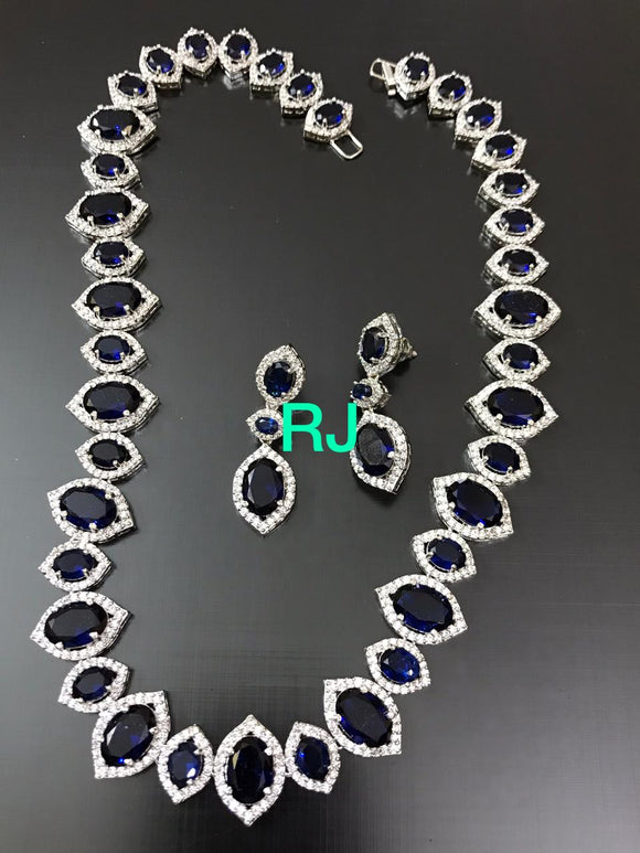 SAPHYRE BLUE AMERICAN DIAMOND REPLICA NECKLACE SET FOR WOMEN -MOE5NSWSB001