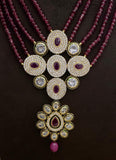 Cz Kundan Pendant Set with Oynx & Hyderabadi pearl mala-MOEKNSW0022