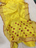 YELLOW CHANDERI SILK COTTON SAREE WITH RED FLOWER DESIGNS AND RED PIPING-SACSCS001