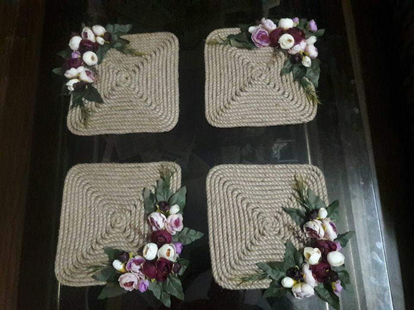 Jute Table  mats with Peony Flowers for Fine Dining-SKDHDFD002