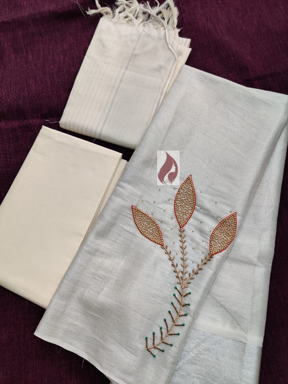 Beautiful Aari Work On Silver Tissue Churidar for Women-CFRSSMW003
