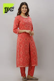 Orange Pink Cotton  Kurti  palazzo for Women-RF1KPW0022