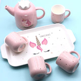 PINK UNICORN CERAMIC TEA POT SET -SKDHDPUCCS001