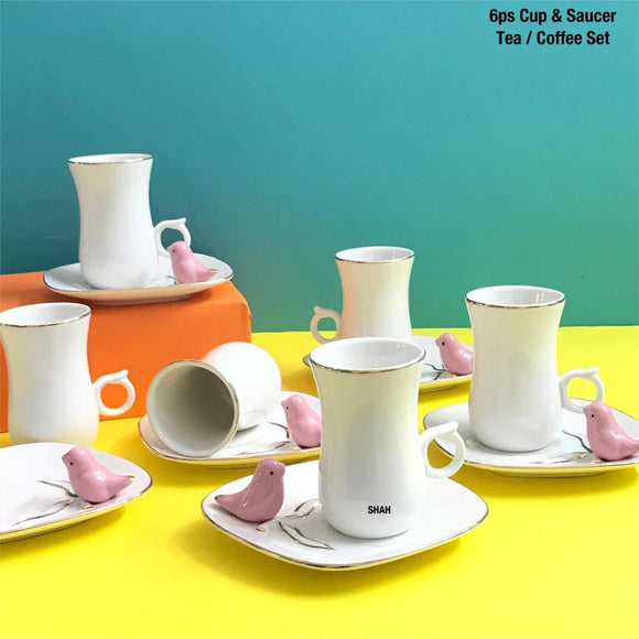 DESIGNER PINK BIRDIE TEA/COFFEE CUP AND SAUCER SET-SKDHDCSS022