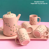 PINK BUTTERFLIES, NEW CLASSY PINK CUP AND TEA POT WITH TRAY -SKDHD0035