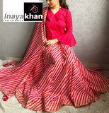 Indo Western Cotton Crop Top with Bell Sleeves and Skirt for Women-RCSTW001