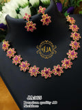 FLOWER DESIGN AMERICAN DIAMOND NECKLACE SET FOR WOMEN -SARANSW044