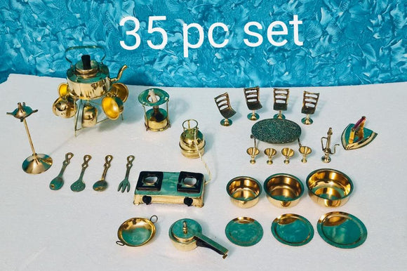 35 Pieces Miniature Brass Kitchen Set Bhatukali-1hdvks0035