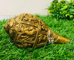 Brass Murti engraved shank/Counch with work in  Material Pure Brass-VHDD001S
