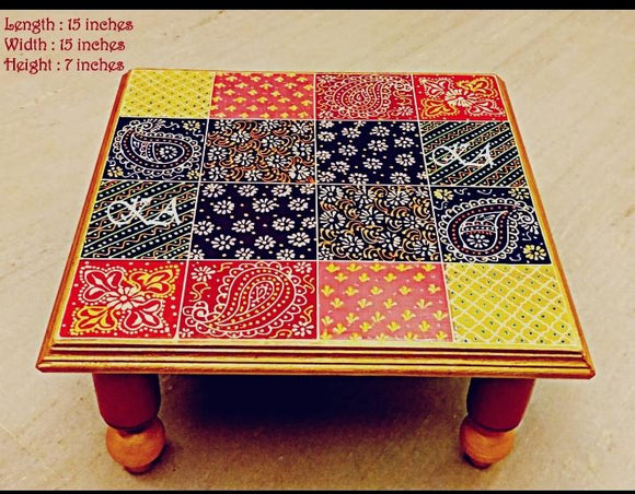 Wooden Embossed  Chowki with Foldable Legs-SKDC001
