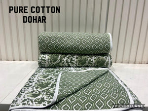 GREEN SHIBORI PRINT PAIR OF 2 ,PURE COTTON SINGLE BED DOHARS /COTTON BLANKETS-SARACB001G