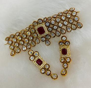 ELEGANT KUNDAN CHOKER GOLD PLATED  NECKLACE SET FOR WOMEN -KFNSC001K