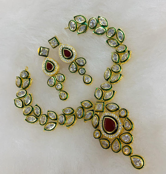 JWALA , ELEGANT KUNDAN CHOKER GOLD PLATED  NECKLACE SET FOR WOMEN -KFNSC001J