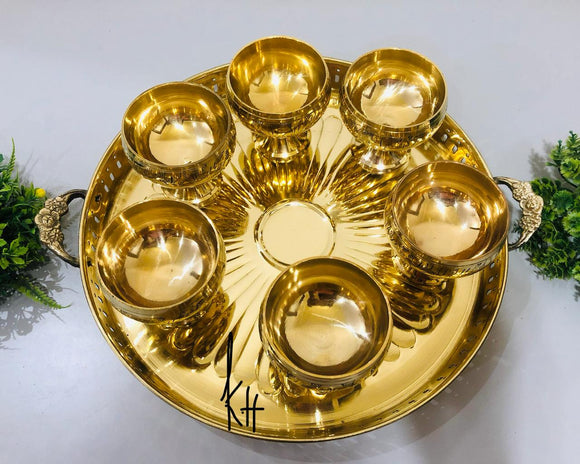 ICE CREAM CUP SET AND TRAY IN BRASS-SKDHDICT001