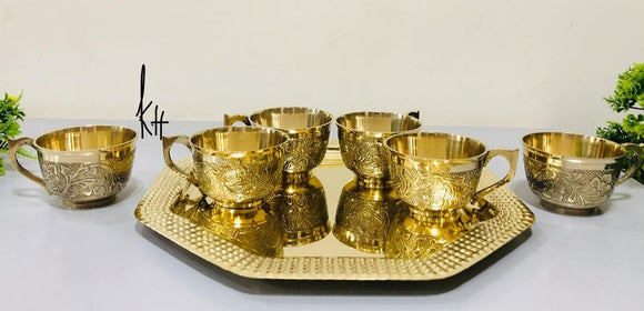 TEA CUPS SET AND TRAY IN BRASS-SKDHDICT001TC