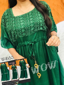 Green Wow Designer Cotton Lace Stylish Kaftan/Nighty  for Women -FBSKW001GR