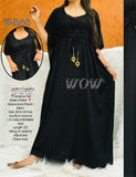 Black  Wow Designer Cotton Lace Stylish Kaftan/Nighty  for Women -FBSKW001B