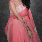 Exclusive Banarasi Handwoven Silver Pure Chiffon Silk Saree for Women -21EBKWS001PINK