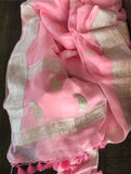 Exclusive Banarasi Handwoven Silver Pure Chiffon Silk Saree for Women -21EBKWS001PINK