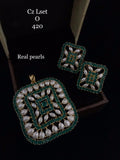 SQUARE SHAPE REAL PEARLS AND STONES PENDANT SET FOR WOMEN -NJC11RPS