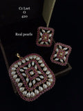 SQUARE SHAPE REAL PEARLS AND STONES PENDANT SET FOR WOMEN -NJC11RPS