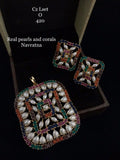 SQUARE SHAPE REAL PEARLS AND STONES PENDANT SET FOR WOMEN -NJC11RPS