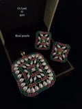 SQUARE SHAPE REAL PEARLS AND STONES PENDANT SET FOR WOMEN -NJC11RPS