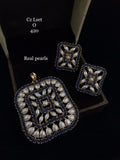 SQUARE SHAPE REAL PEARLS AND STONES PENDANT SET FOR WOMEN -NJC11RPS