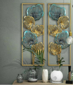 HANDCRAFTED DECORATIVE GOLDEN AND BLUE FLOWER FRAME SET FOR WALL DECOR-MOEWD001