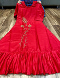 Premium Cotton Red tunic pattern kurti with hand work-KF001