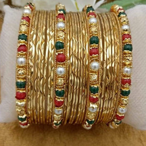 SET OF 24,MUTHU,PEARL AND GREEN MIXED  BANGLE AND NICE BANGLE COMBINATION SET FOR WOMEN-AJS001MPGB